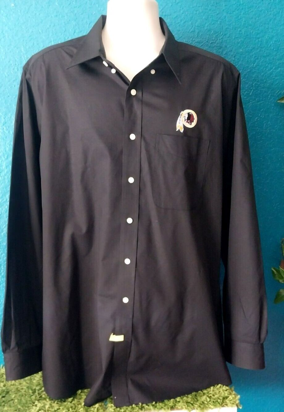 Redskins Commanders Antigua Men's Long-Sleeve Button-Up Shirt XLT Black
